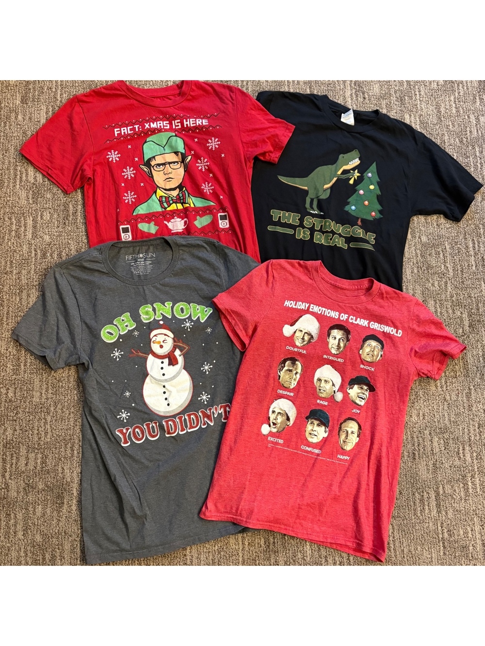 Bundle of Men’s size Small Christmas tshirts, funny, set of 4 tshirts